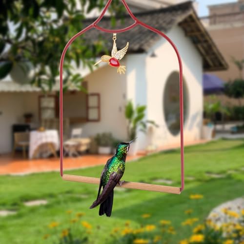 Hummingbird Swing - Metal Hummingbird Swings and Perches with Wooden Dowel for Outdoor Garden Patio Backyard Hanging, Bird Essentials