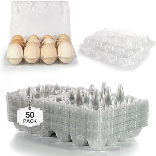 Pintuson 50 Pack Egg Cartons Cheap Bulk 12 Count - Holds 1 Dozen Clear Blank Egg Cartons for Chicken Eggs - Clear Empty Chicken Egg Carton for Fresh Medium Eggs - color: Medium-50PK-12CT