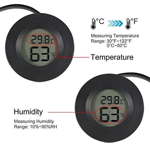 6 Pack Mini Hygrometer Thermometer Meter Digital LCD Monitor Indoor Room Round Humidity Temperature Gauge with Probe for Humidors Home Greenhouse Babyroom Reptile Incubator Monitor