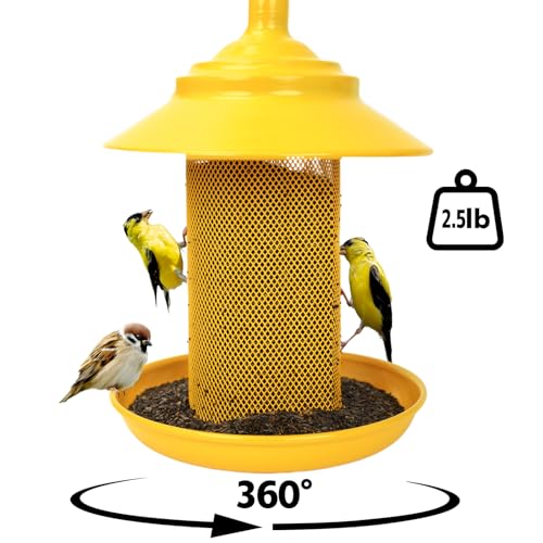 All-Metal Finch Feeder, Squirrel Resistant Nyjer Seed Bird Feeder Yellow | 2.5 lb capacity, powder-coated all-metal mesh resists squirrels and weather while keeping nyjer seed fresh and accessible. - color: Yellow, size: 2.5 LB