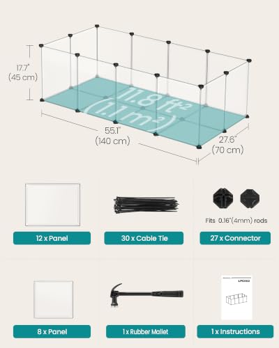 SONGMICS Pet Playpen with Floor, Small Animal Pen, Pet Fence Indoor, DIY Plastic Enclosure for Hamsters, Rabbits, Hedgehogs, Ferrets, 56.3 x 28.7 x 18.1 Inches, White ULPC02W | Pet Fence Indoor, DIY Plastic Enclosure for Hamsters, Rabbits, Hedgehogs, Ferr