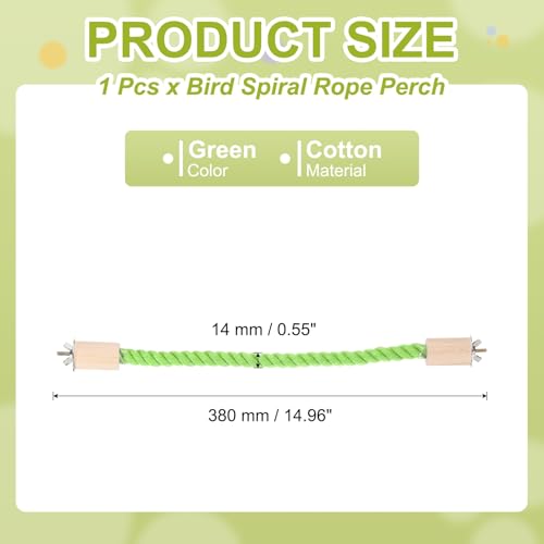 Bird Rope Perch Swing, Stand Rope Perch Standing Pole Accessory Climbing Swing Paw Grinding 15 Inch, (Light Green) Intended for Parrot/Parakeet/Budgies/Cockatiels/Lovebirds - color: Light Green, size: 15 Inch