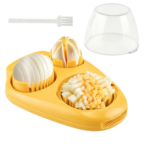 3 in 1 Boiled Egg Slicer, 3 Slice Modes Chopper Cutter with Brush, Manual Egg Slicer Steel Wire Dicer for Hard Boiled Eggs, Kitchen Gadget for Soft Fruit Butter, Labor Saving (Yellow) - color: Yellow
