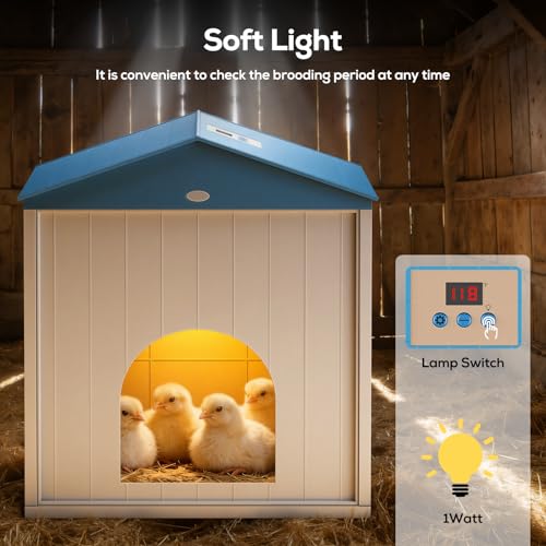 Chick Brooder Plate for Chicks Temperature Control & Display, Chicken Brooder Box for Chicks with Thermostat Fan & Light, 6.5Ft 110V Power Cord Brooder Heater 50W Chick Heat Plate 11.4"Lx11.2"W