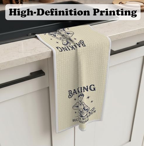 Beige Baker Gifts Kitchen Towels, Gifts for Baking Lovers Decorative Hand Towels, Baking Because Murder is Wrong Decor Dish Tea Towels for Kitchen Bakery, 16x24 Inches - color: Funny-beige