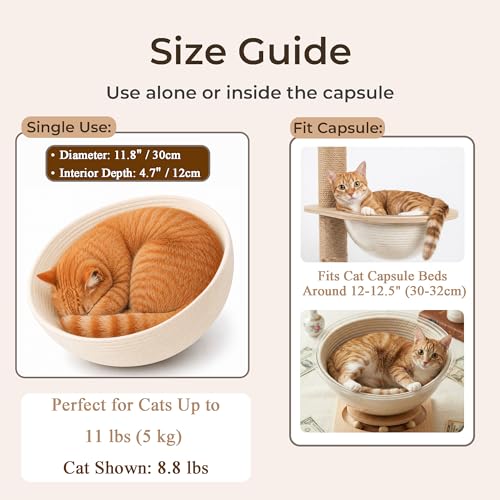 Cotton Rope Cat Bed Mat for Space Capsule, 11.8" Breathable Round Nest Liner, All-Season Warm & Cooling Pet Pad, Washable Scratch-Resistant Bedding for Cat Tree & Clear Bowl (Off White) - color: Off White, size: Small