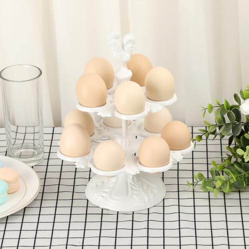 Cast Iron Egg Holder Countertop -12 Eggs Storage Display Rack (White) | Heavy Duty Egg Holder for Kitchen Dinning Decor & Easter Eggs Display, Retro Egg Rack - color: White
