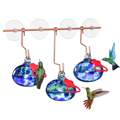 Pozfun Window Hummingbird Feeder with Suction Cups,Hand-Blown Glass Hummingbird Feeders for Outdoors Window Mounted with Metal Hook,Close Bird Watching,Finch in Garden,Yard(Dotted Blue) - color: Dotted Blue