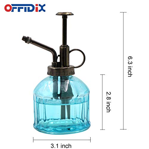 Glass Spray Bottle, Blue Plant Mister Vintage Watering Can 6.7 oz | Spritzer Bronze Plastic Top Pump, 6.3" Tall, 200ml One Hand Small Watering Can Mister for Plants, Fine Mist Spray Bottle - color: H-Blue
