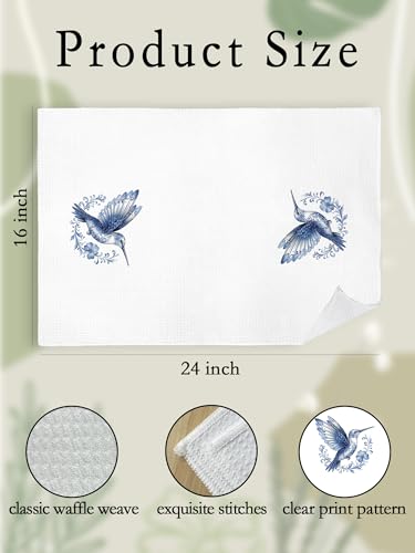 Blue and White Chinoiserie Hummingbird Kitchen Towels, Gifts for Hummingbird Lovers Hand Towels for Bathroom Kitchen, Spring Bird Floral Decorative Dish Tea Towel Dishcloth647 - color: Hcolor008
