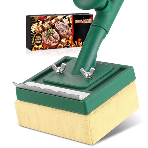 Grill Brush Bristle Free 22" Steam Cleaner, Safe for Cast Iron/Steel, BBQ Gifts for Men Dad - color: Green