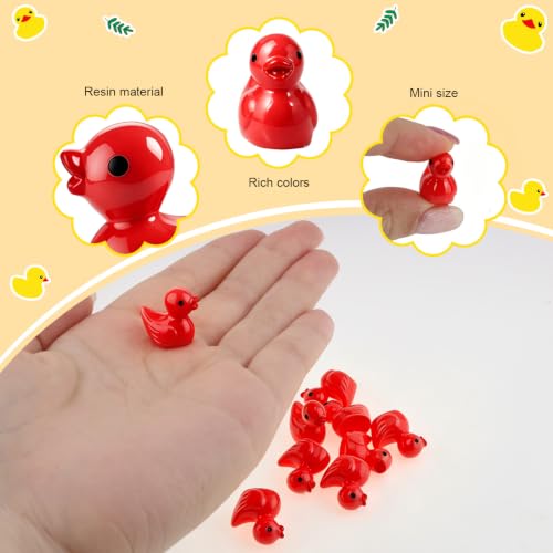100 Pcs Mini Resin Ducks Tiny Ducks Miniature Duckies Bulk Figures for Garden Micro Landscape Home Prank Game Micro Landscape Aquarium Dollhouse Ornament DIY Handmade School (Red) - color: Red