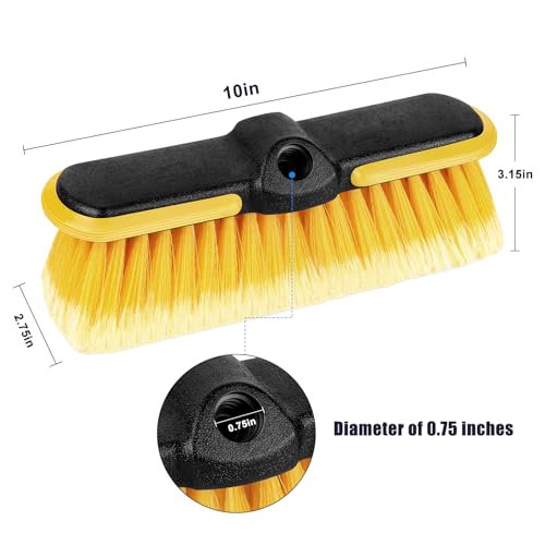 Car Wash Brush, 10'' Soft Bristle Scrub Rv Brush Head for Washing Exterior | Outdoor Broom and Truck Brush for Cleaning Window, Wall, House Floor, Deck, Patio, Boat, Vehicles