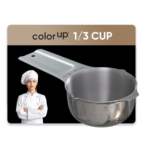Color Up ⅓ Cup Measuring Cup (80 ml) – Premium Chrome Stainless Steel, Accurate for Wet & Dry Ingredients, Embossed Markings, Easy-Pour Spouts, Dishwasher-Safe, Kitchen Essential - size: 1/3 Cup (80 ml) Stainless