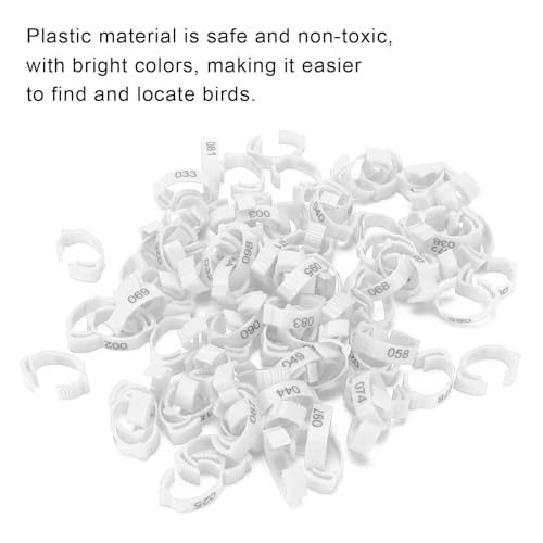 100PCS Chicken Leg Rings, 5 Colors Chicken Leg Bands Readable Numbered Chicken Identification Leg Bands Card Slots Design for Chicks Ducks (White (100 Pieces per Pack)) - color: White (100 Pieces Per Pack)
