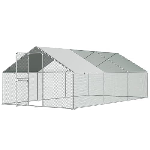 Large Walk in Chicken Run Metal Chicken Coops with Split-Door 10×20 FT | Outdoor Cage Peak Hen House for 20-30 Chickens, With Waterproof Hardware Cloth Cover,Spire Roof Hen House with Security Lock - size: 228.0"L x 119.0"W x 79.0"H