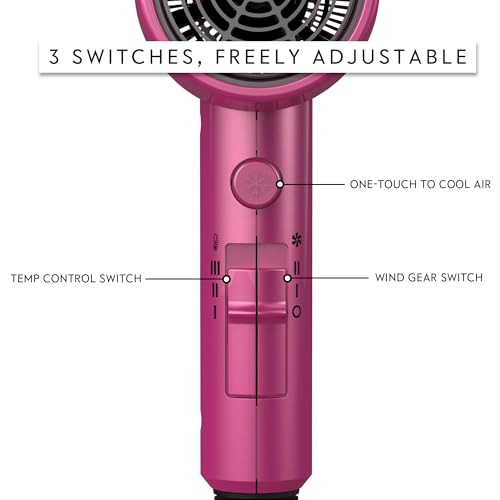 AINA Diffuser Hair Dryer Full-Featured Blow Dryer 110V/1600W(Neon Pink) | 3 Heat/2 Speed;Cold shut button;Lightweight;Compact Size;High Temp;Low Airflow;Same Results;Less Expense - color: Neon Pink, size: 3 Piece