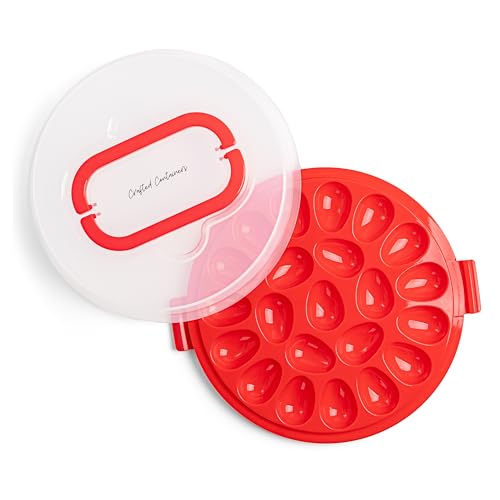 Deviled Egg Containers with Lid & Handles, 22-Count Portable Carrier, Dishwasher Safe Tray, Refrigerator Storage, High-Capacity Trays Deviled Egg Holder - Red - color: Red