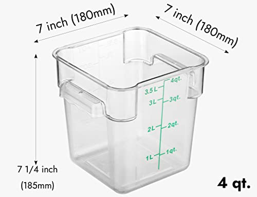 4 Pack Food Storage Container with Green Lid - NSF Commercial Grade in 4.0 Qt - Square, Clear, Polycarbonate - color: 4.0 Qt 4-Pack(Green Lids)