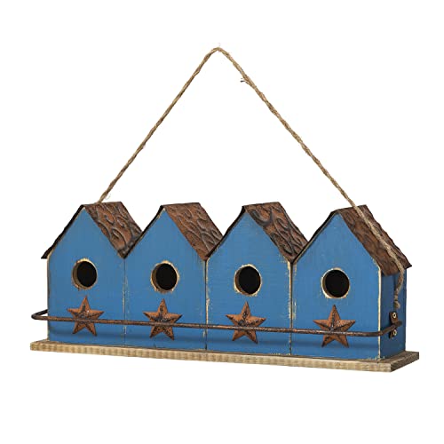 Glitzhome 17" L Retro Blue Distressed Solid Wood Birdhouse with Perch Garden Hanging Bird House for Outdoors - color: 17"L Retro Blue