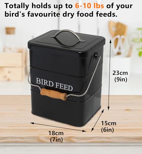 Morezi Bird seed and feed storage tin with lid Included - white-coated carbon steel - tight fitting lids - storage canister tins - Black - color: Black