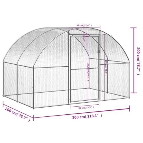Large Chicken Coop Galvanized Steel Walk-in Poultry Run Hen House 9.8 x 9.8 x 6.6 ft Outdoor Metal Enclosure with Polyethylene Roof Backyard Flock Sanctuary - color: Silver-D, size: 9.8 x 9.8 x 6.6 ft (W x L x H)