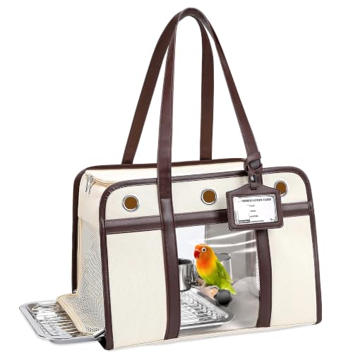 Sanmoncare Airline Approved Bird Carrier for Parrots, Travel Bird Cage Carrier for Cockatiels Conures Small Birds, Portable Pet Carrier Bag with Removable Tray, Breathable Mesh Windows, White - color: Sleek White