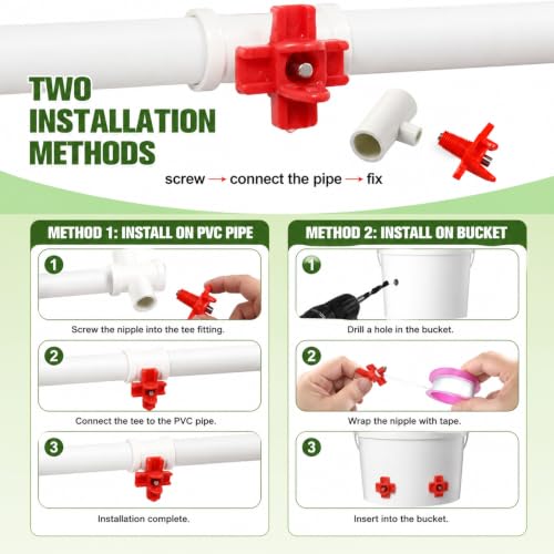 15-Pack Horizontal Chicken Nipples Waterer with 1/2" PVC Tee Fittings, Automatic Poultry Waterer Kit for DIY Chicken Duck Quail Watering System, Side Mount Drinker