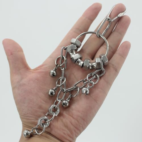 Fosrion Stainless Steel Parrot Chew Toy with Bell, 10.6" Durable Metal Bird Toy for Macaws, Cockatiels, Budgies - Cage Hanging Chew Chain (Bell&Nut) - color: Bell&Nut