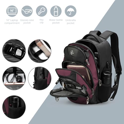 Swissdigital Design Laptop Backpack with USB Charging Port, Travel Backpack Fits 15.6 inches Computer, 31L College School Backpack for Women, Angola red/Black | SD803-44 - color: Angola Red/Black
