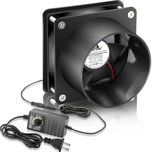 GDSTIME Small Axial Exhaust Fan 80mm 12V DC Fan with AC Plug, 3 Inch Flange | Dual Ball, Variable Speed Control, for Soldering, Smoke Extraction, 3D Printer, DIY Cooling Ventilation Exhaust Projects - style: 8025 Fan + 1 Flange