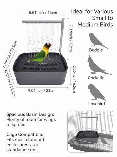 Automatic Parakeet Bird Bath with Pump,Adjustable Water Flow & Parrot Shower,USB Powered Bird Fountain Bathtub for Cage,Quiet Circulating Water System for Budgie,Lovebird (S) - color: Light gray#