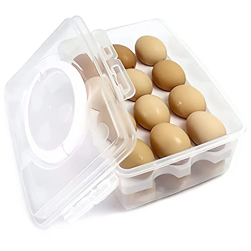 2 Tiers Egg Container Deviled Egg Carrier Eggs Holder with Handle Fridge Freezer Storage by DELIFUR (White) - color: White