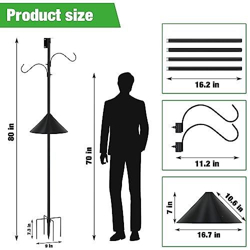 ERYTLLY Bird House Pole 80 Inch Bird Feeder Pole with Squirrel Baffle and 2 Hooks - Heavy Duty Bluebird Feeder Support Rod Stand Set for Outside, Yard, Garden - size: 80 in with 2 Hooks and Baffle Kit