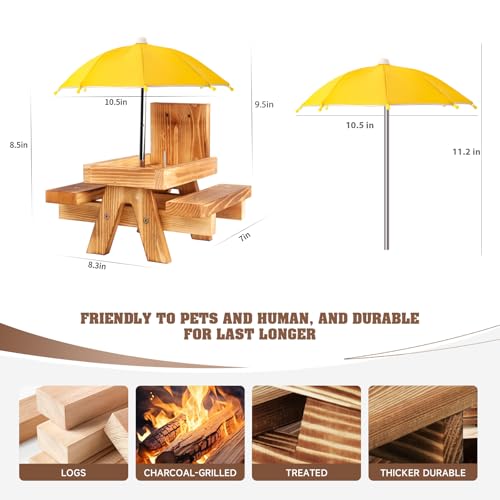 Gnodary Squirrel Feeder with Umbrella, Squirrel Feeders for Outside, Squirrel Picnic Table Feeder - Chipmunk Feeder Hold Corn, Corn Cob, Peanuts (Yellow) - color: Yellow