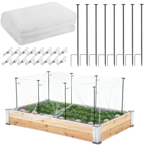 Metal Garden Netting Kit, 8 Pack 2.6ft Raised Garden Bed Net Support Stakes with 13×10ft Fine Mesh Insect Netting 16pcs Clips Bird Barrier Screen Cover for Protect Plant Vegetable Row from Animals Bug - color: 8 Poles With 10×13 Ft Netting
