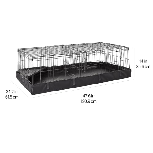 Amazon Basics Leakproof Canvas Bottom Guinea Pig Cage, Easy to Clean Small Animal Habitat with Divider Set, Indoor/Outdoor, Portable, No Tools Needed, 47.6"L x 24.2"W x 14"H, Black - size: 47.6"L x 24.2"W x 14.0"H
