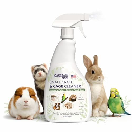 Atlantic Rush Small Animal Cage Cleaner Spray- 24oz Bottle Cage and Crate Cleaner for Guinea Pig, Hamster, Rabbit, Ferret, & Birds- Cage Cleaning Supplies Odor Eliminator (2)