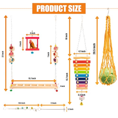 14 Pack Chicken Toys for Coop Chicken Swing Ladder Perch Coop Toy Xylophone Mirror Enrichment Chick Toys Hanging Vegetable Fruits Skewers Feeders for Hen Birds Parrots