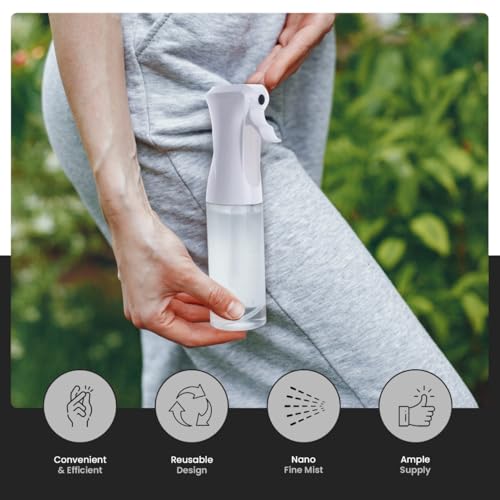 VIGOR PATH Continuous Mist Clear Spray Bottle 200ml Fine Mist for Hair | Ultra Fine Atomizer Leak Proof Ergonomic Construction 360 Refillable - size: 6.7 Ounces
