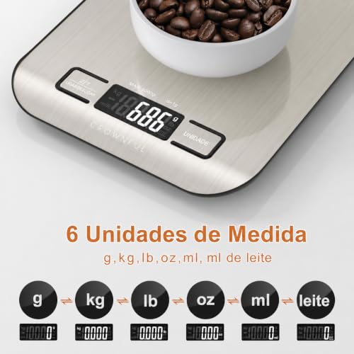 CROWNFUL Food Scale, 11 lb Digital Kitchen Scales with Built-in Coin Battery, Weight Ounces and Grams for Cooking and Baking, 6 Units with Tare Function, LCD Display, 304 Stainless Steel - size: Medium