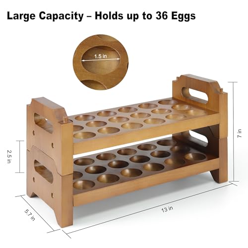 2-Tier Wooden Egg Holder for 36 Eggs | Wooden Egg Holder Countertop with Carry Handle for Chicken, Duck, and Quail Eggs (Stackable) - color: Stackable