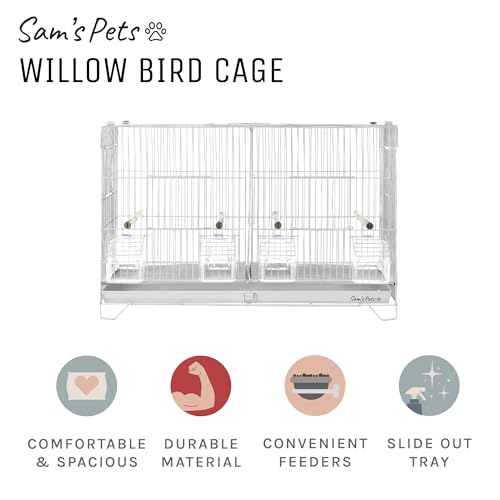 Sam's Pets Willow 24" Bird Cage, White | Premium Iron, Spacious, Easy-to-Clean, 4-6 Birds, Ideal for Cockatiels, Parrots, Budgies - color: White