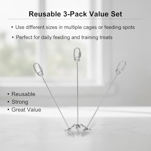 3P Stainless Steel Bird Cage Food Holder & Foraging Toy for Parakeets, Budgies, Macaws - Fruit & Vegetable Skewer Feeder
