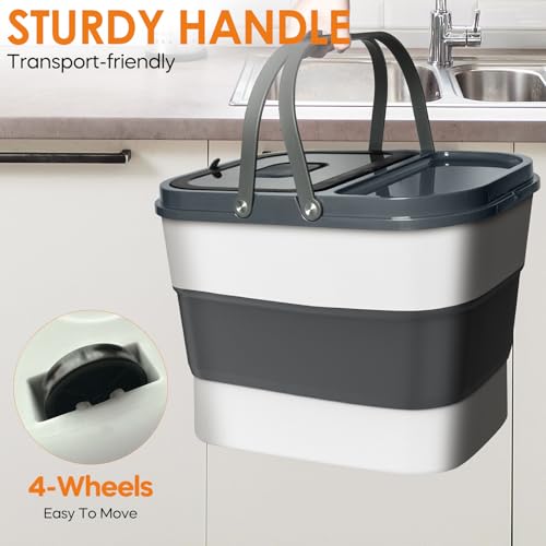HOYTAMDAR 35lbs Collapsible Dog Food Storage Container,Rolling Wheels | Dog Food Container with Airtight Lid,Pet Food Storage Container with Scoop,2L Small Dry Food Pail For Dog Cat Bird Seed - color: Grey-35lbs