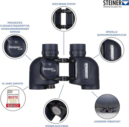 Steiner 7x30 Navigator Marine Binoculars with Open Bridge Design and Sports Auto-Focus, with Compass - size: 7x30, style: With Compass