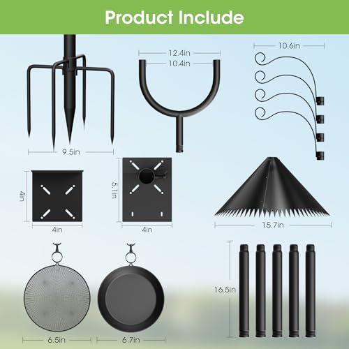 Bird Feeder Pole Squirrel Proof,Adjustable 47"-108" Heavy Duty Bird House Pole,Upgraded U-Shape Platform,4 Shepherd Hooks for Feeder Stand,Includes Birdbath,Tray for Outdoor Garden & Yard - style: With Squirrel Proof & Tray