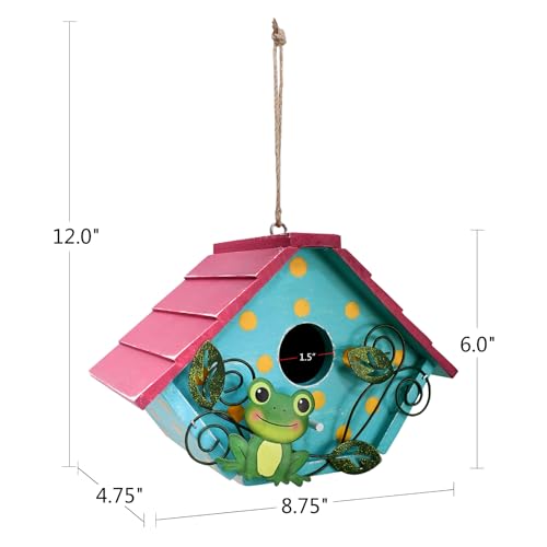 Wood Bird House Bluebird Nest Box Bird Boxes Home Birdhouse Hanging Outdoor | Decorative for Wren Finch Chickadee Sparrows Cardinals Garden Tree(Frog)