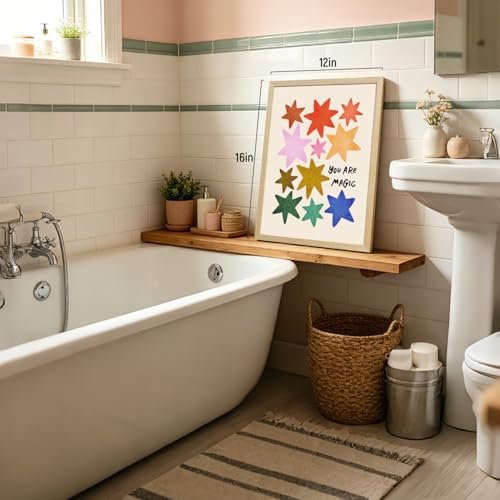 RLKHG Wood Framed You Are Magic Wall Art, Colorful Star Nursery Decor, Inspirational Cute Kids Room Poster Print, Playful Modern Rainbow Star Artwork for Children's Bedroom Playroom 12x16 Inch - color: Star, size: 16"L x 12"W