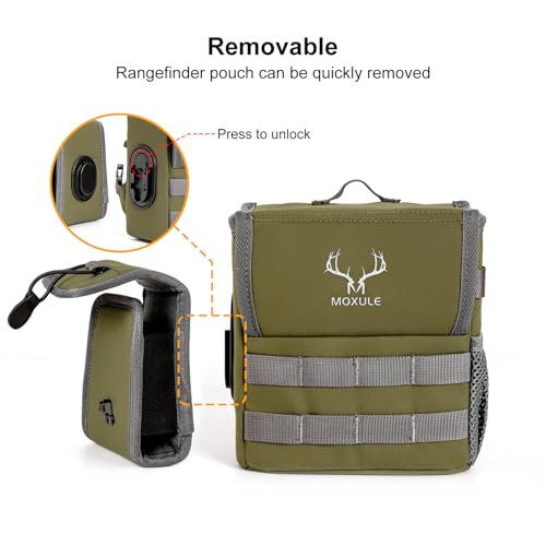 Binocular Harness Chest Pack - Bino Harness with Rangefinder Pouch | Silent magnetic lid, one-handed access, rain cover, removable pouch, MOLLE webbing for hunting, hiking, birdwatching - color: Green